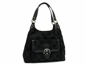 1円 ■美品■ COACH コーチ F24742 シグネチャー キャンバス×レザー ショルダーバッグ トート 肩掛け レディース ブラック系 FJ0932