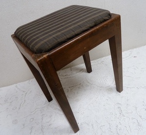 (☆BM)昭和レトロ 木製 アンティーク 椅子 スツール 座椅子 高さ47㎝ チェア ヴィンテージ調 時代物 チェック柄 腰掛 古い椅子