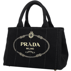 プラダ PRADA カナパ トート ハンドバッグ ショルダーバッグ 2WAY ストライプ トートバッグ キャンバス ネロ(ブラック) 1BG439 中古