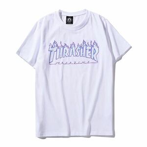 ts-THRASHER01-W/p-M THRASHER スラッシャー マガジン フレイム ロゴ 半袖 プリント FLAME Ｔシャツ T-SHIRT WHITE M