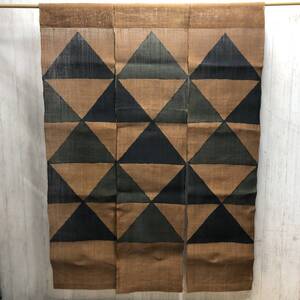 ＊【未使用】出羽の織座 しな布 菅原匠 暖簾 約155cm×110cm 3連 科布 しなふ 古代布 布 羽越 のれん 織物 伝統的工芸品 藍染め 染色作家