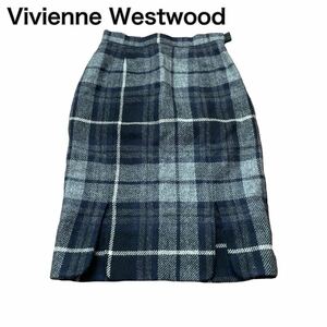 Vivienne Westwood ヴィヴィアン チェックスカート オーブボタン 黒ブラック 40 L