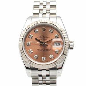 ロレックス デイトジャスト 10Pダイヤ D番 ブランドオフ ROLEX K18WG（ホワイトゴールド） 腕時計 WG/SS 中古 レディース