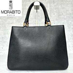 良品 MORABITO BLACK レザー ゴールドM金具 モラビト ブラック 黒 ハンドバッグ トートバッグ ショルダー 