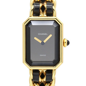 シャネル CHANEL プルミエール Mサイズ H0001 ブラック文字盤 GP/革 レディース腕時計 クォーツ 20mm 女性 人気 ブランド