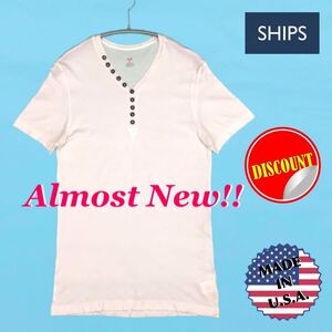 【SHIPS美品★送料込み即決価格!!】シップス アメリカ製 米国製 Made in U.S.A. 100%コットン素材 ボタン付きＶネックＴシャツ／Ｍサイズ