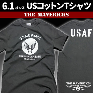 Tシャツ XS メンズ 半袖 ミリタリー アメカジ USAF エアフォース MAVERICKS ブランド 灰 チャコールグレー