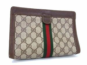 1円 GUCCI グッチ オールドグッチ ヴィンテージ シェリーライン GG柄 PVC クラッチ セカンドバッグ マルチケース ブラウン系 BL0687