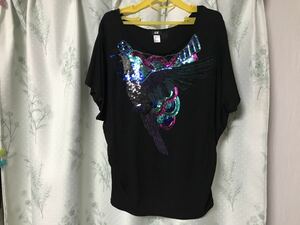 美品 エイチアンドエム H&M スパンコール Tシャツ カットソー トップス 半袖 ドルマンスリーブ