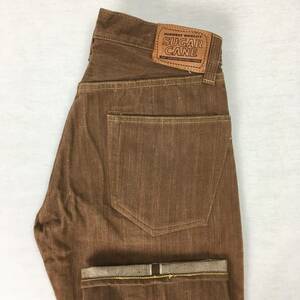 【美品】SUGAR CANE シュガーケーン M41150L ブラウン デニム 14oz W28 L34 セルビッチ 緑耳 隠しリベット ヘリンボーンスレーキ 革パッチ