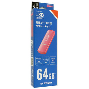 【ゆうパケット対応】ELECOM エレコム キャップ式USB3.2 Gen1メモリ MF-HTU3B064GPN 64GB ピンク [管理:1000014428]