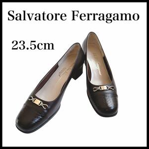 【Salvatore　Ferragamo】パンプス23.5㎝　クロコダイル　こげ茶色　ダークブラウン　6ハーフ