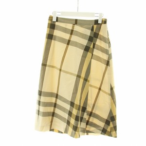 バーバリー ロンドン BURBERRY LONDON フレアスカート ミドル チェック柄 ロゴ サイドジップ 36 XS ベージュ グレー