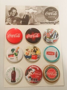 9個セット!レア缶バッジ★コカ・コーラ☆Coca-Cola/ビンテージ風/VINTAGE STYLE/ピンバッチ/tin badge/button/pin-1