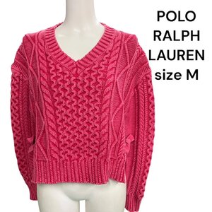 美品　ポロ　ラルフローレン　ピンク×リボン　POLO RALPH LAUREN コットン　ニット　セーター　M、9号 S5M101