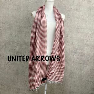 UNITED ARROWS ユナイテッドアローズ イタリア製　大判ストール　赤チェック　ギンガムチェック グレー レッド コットン 6410AM