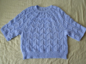 ハンドメイド 手編み 総模様 鈎針編み 半袖 サマー セーター ブルー系