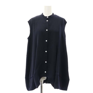 エンフォルド ENFOLD 24AW SOLID FLARE-HEM BLOUSE ブラウス ノースリーブ バンドカラー 38 M 紺 ネイビー /AT ■OS レディース