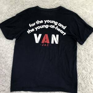極美品 VAN JAC ヴァンヂャケット Tシャツ 半袖 サマーアイビー アーチロゴ バックプリント ネイビー紺 Mサイズ　日本製 メンズ 