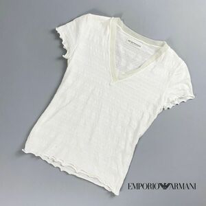 EMPORIO ARMANI エンポリオアルマーニ レースデザイン メッシュ ドッキング半袖カットソー トップス レディース 白 サイズM*RC857