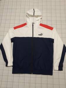 PUMA プーマ ナイロン ジップパーカー size L ホワイト　ネイビー　レッド 美品 