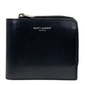 SAINT LAURENT PARIS サンローランパリ 財布 二つ折り財布 折り財布 コンパクトウォレット L字ファスナー ロゴ レザー ブラック