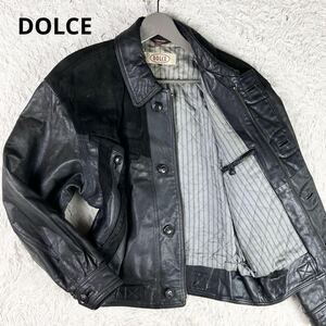 【超希少サイズXL】 DOLCE ドルチェ 【渋さ溢れる逸品】 メンズ ライダースジャケット レザージャケット アウター 中綿 羊革 ラムレザー 黒