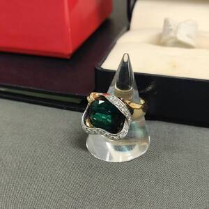 070114 283585 TASAKI SHINJU 田崎真珠 blue Tourmaline Ring K18＆Pt900 金ベースコンビ 7.42/D0.27 重量13.9ｇ 保証書あり 服飾小物