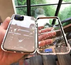 iPhone11ケース  背面ガラス 磁石フレーム