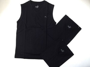 新品未使用 PUMA 胸にプーマ Vネック スリーブレス 黒　130 3枚組　プーマ　肌着　タックトップ　BOYS　合宿　　ノースリーブ　ブラック