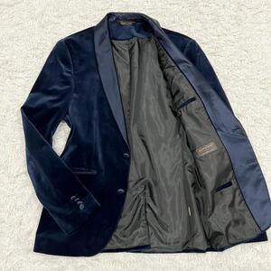 ZARA MAN テーラードジャケット ベロア ショールカラー タキシード ザラマン ベルベット ネイビー 2B 2ボタン センターベント 50 XL LL