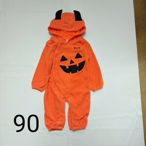 【未使用】90 ベビー 赤ちゃん 長袖 カバーオール ロンパース カボチャ かぼちゃ ハロウィン 衣装 羽 取り外し可 イベント ⑫