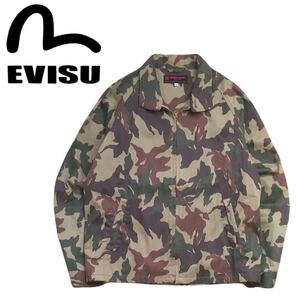 美品 名作 EVISU 撥水防風 カモフラ 総柄 ドッグイヤー スイングトップ ハリントンジャケット メンズ38 エビス エヴィス ヤマネ 2412286