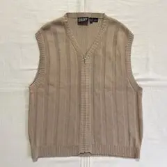 90s　vintage　DKNY　リブ編みコットンニット　ジップアップベスト　L