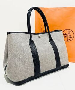 HERMES ● 極上美品 バッグ ガーデンパーティPM 刻印有り グレー ブラック バック HERMES