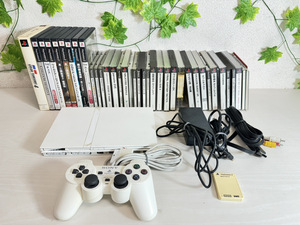 6753-05★PlayStation2 SCPH-75000/ソフト25点以上／キングダムハーツ／ワンピースグランドバトル3／コントローラ付属／通電動作確認済★