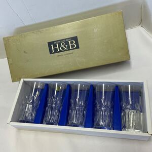 【未使用】H&B HOUSE&BEST CRYSTAL GLASSWARE ひとくちビール 5セット HTS952H 外寸 口径約5cm×高さ約10.5cm 元箱入り 長期保管品◆M0887