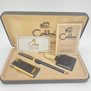 【1円スタート セット品】 Colibri/コリブリ ガスライター ブラック/ゴールドカラー レザーキーケース ボールペン MG193 