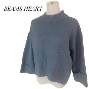 BEAMS HEART ビームスハート　レディース　七分丈　ニット　セーター　ブルー系　Lサイズ　アクリル　ナイロン　ウール　送料無料