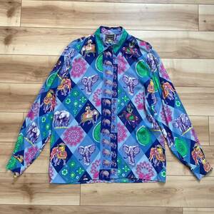 【送料無料】VERSACE VINTAGE ELEPHANT SHIRT ヴェルサーチ ヴィンテージ エレファント 長袖シャツ 総柄