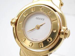 稼動品 1円～☆GUCCI グッチ QZ レディース腕時計 ターンフェイス バングルウォッチ 白文字盤 ラウンド ゴールドカラー/TF5572112-3500