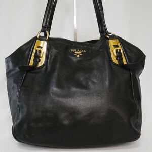 【極美品 オールレザー ゴールド金具】 PRADA プラダ トートバッグ　ショルダーバッグ ハンドバッグ 肩掛け　レディース 黒 ブラック 本革