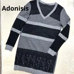 Adonisis ニットワンピース レース メッシュ Vネック セーター