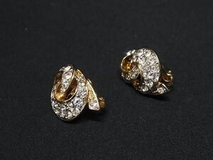 ■美品■ NINA RICCI ニナリッチ ラインストーン クリップ式 イヤリング アクセサリー レディース ゴールド系×シルバー系 DE7413