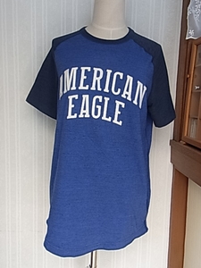 AMERICAN EAGLE アメリカンイーグル アウトフィッターズ 新品　半袖Tシャツ　ブルー×ネイビーブルー×ホワイト　ロゴ　サイズXS160/88A　