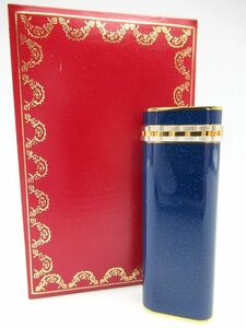 ☆Cartier カルティエ オーバル型 パンテール ローラー ガスライター ブルー×ゴールド 火花確認 中古 喫煙具 喫煙グッズ☆