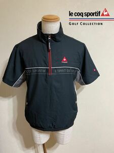 【良品】 le coq sportif golf ルコック ゴルフ ウェア ハーフジップ ウインド プルオーバー トップス サイズS 半袖 黒 デサント QG6619