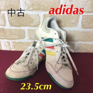 【売り切り!送料無料!】A-59 adidas!テニスシューズ!スニーカー!23.5!赤!黄色!緑!レッド!イエロー!グリーン!おしゃれ!かわいい!中古