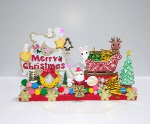 （ねこたぬ工房）ハンドメイド☆樹脂粘土☆クリスマス☆サンタ☆トナカイ☆うさぎ☆ソリ☆クッキーリース☆置物