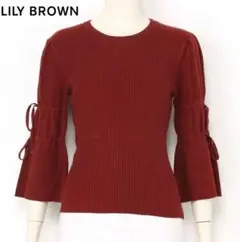 Lily Brown リリーブラウン　ストリングリブニットトップス　赤　リボン
